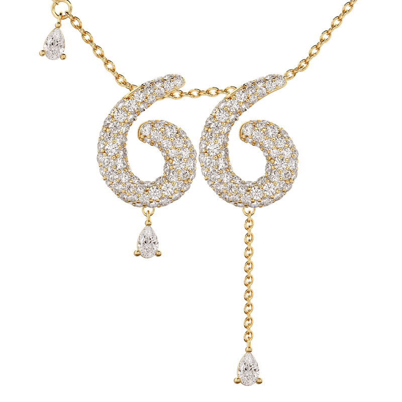 66 Pavé Diamond Numerology Necklace Yellow Gold 20mm by Logan Hollowell Jewelry