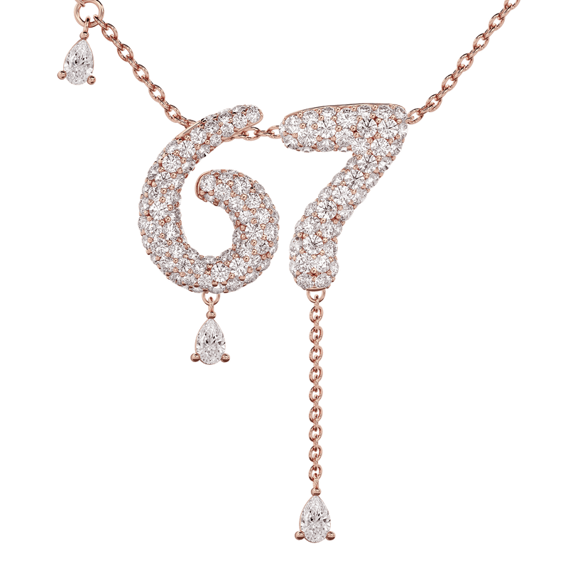 67 Pavé Diamond Numerology Necklace Rose Gold 20mm by Logan Hollowell Jewelry