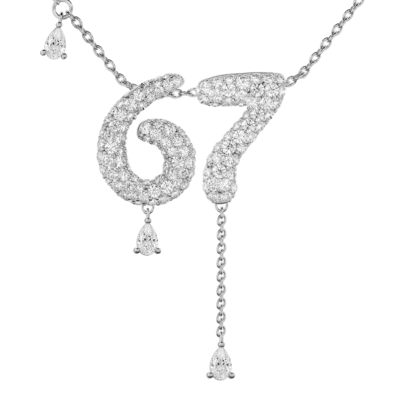 67 Pavé Diamond Numerology Necklace White Gold 20mm by Logan Hollowell Jewelry