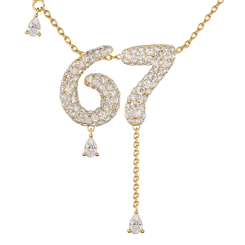 67 Pavé Diamond Numerology Necklace Yellow Gold 20mm by Logan Hollowell Jewelry