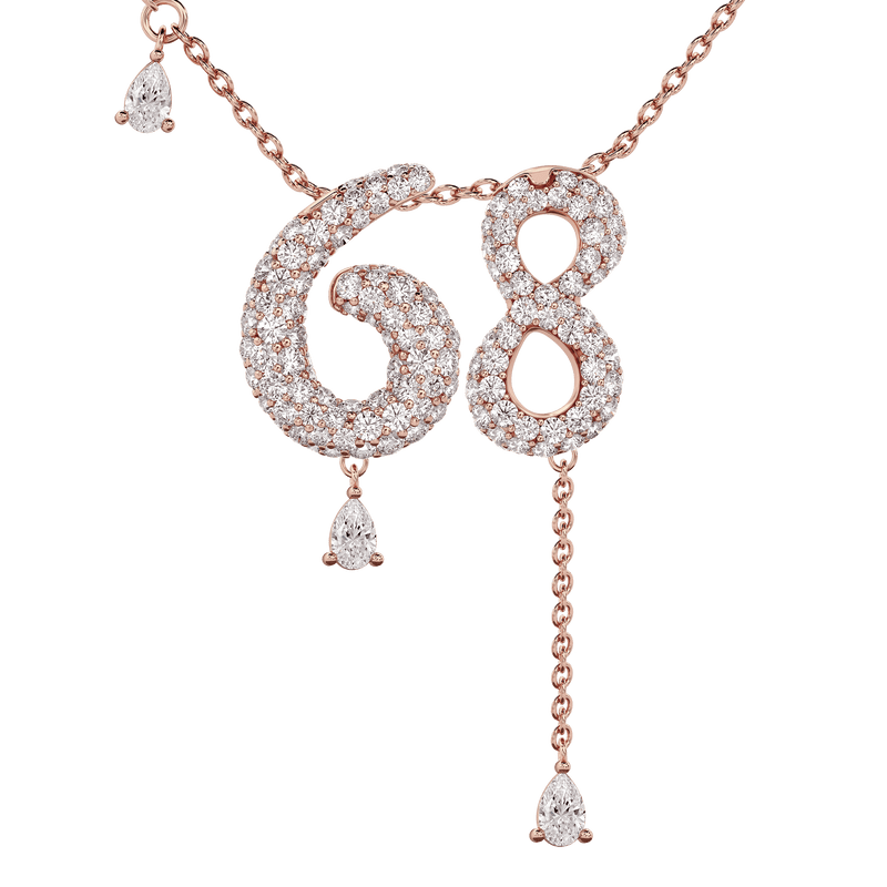 68 Pavé Diamond Numerology Necklace Rose Gold 20mm by Logan Hollowell Jewelry