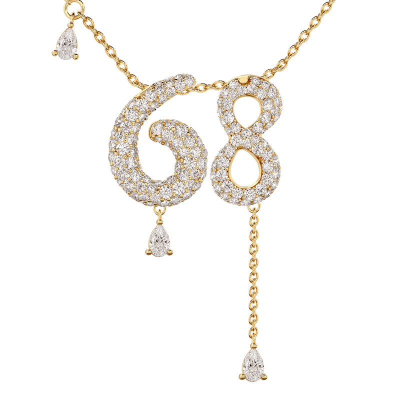 68 Pavé Diamond Numerology Necklace Yellow Gold 20mm by Logan Hollowell Jewelry