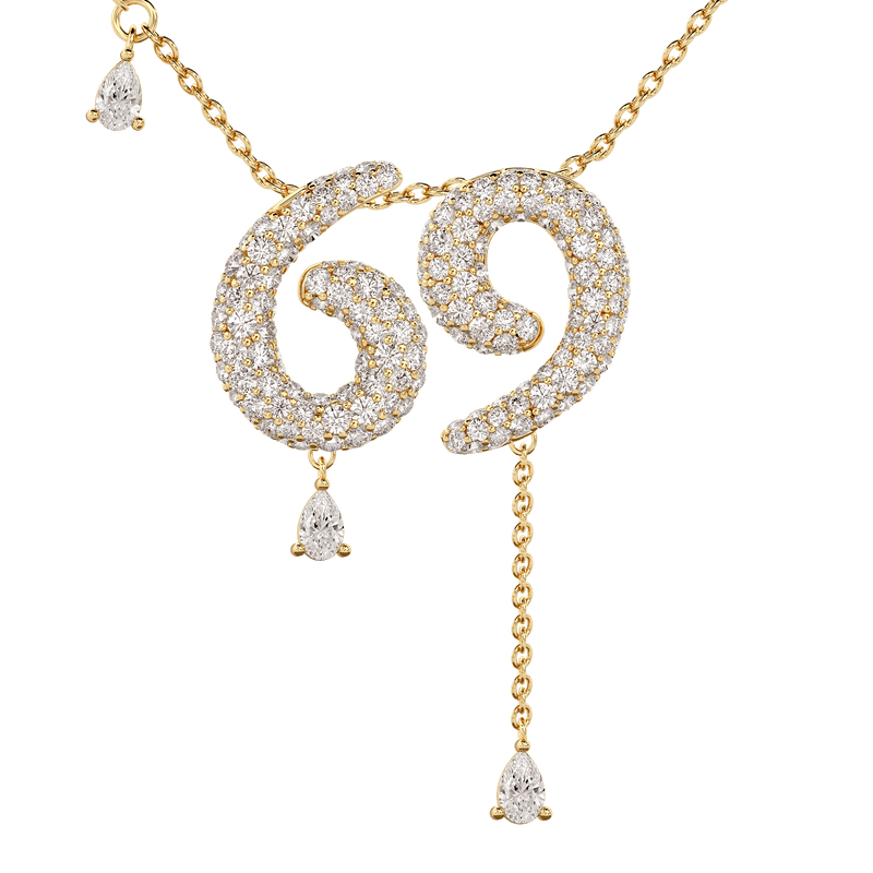 69 Pavé Diamond Numerology Necklace Yellow Gold 20mm by Logan Hollowell Jewelry