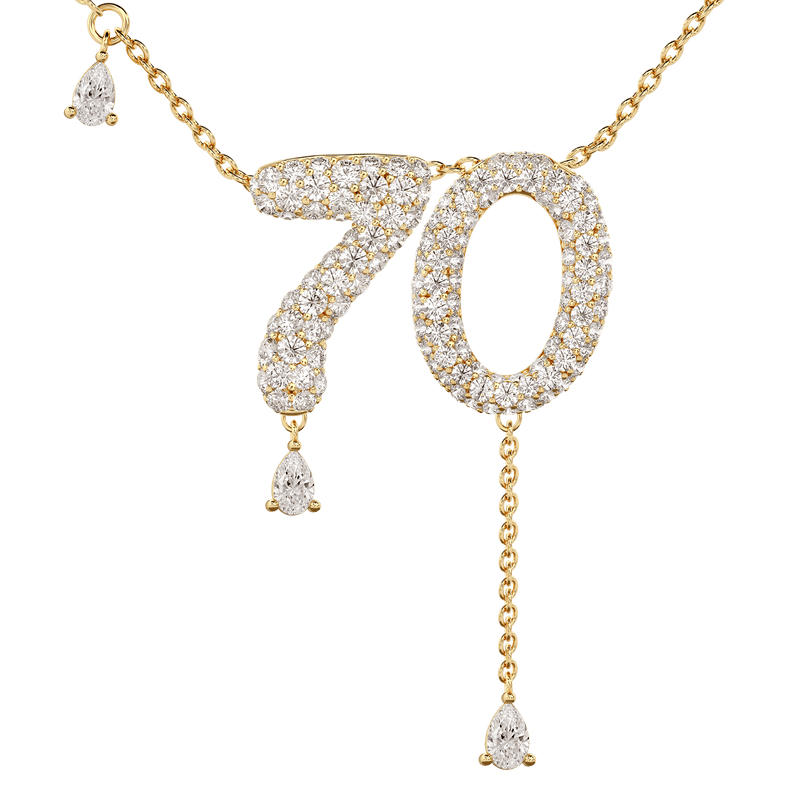 70 Pavé Diamond Numerology Necklace Yellow Gold 20mm by Logan Hollowell Jewelry
