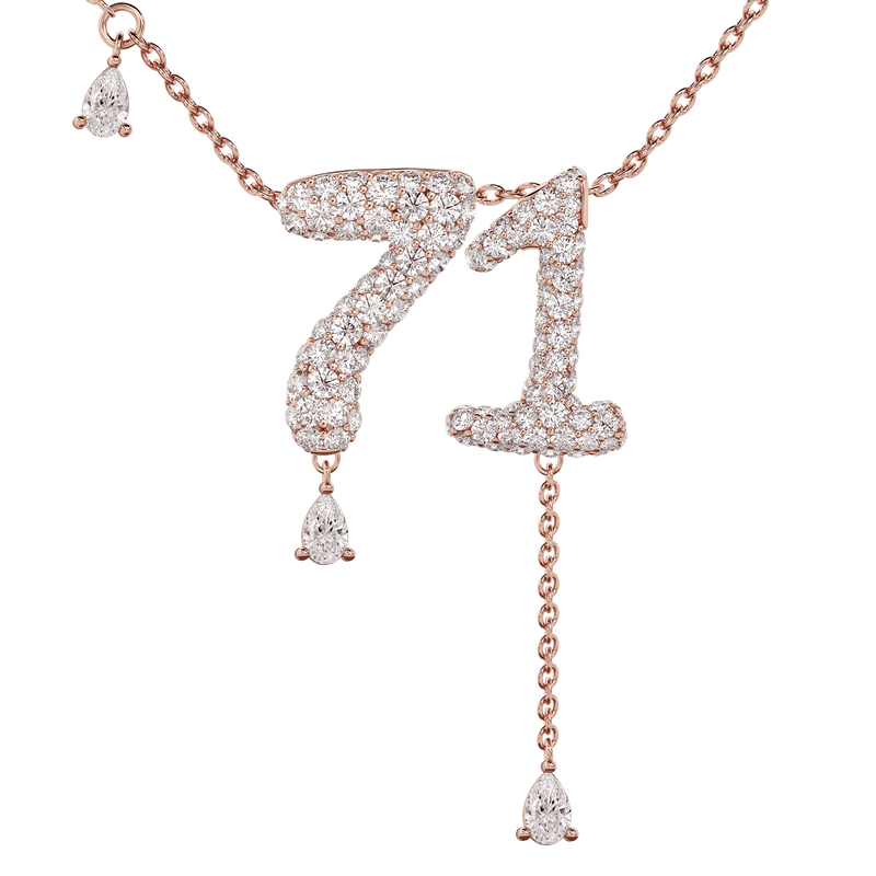 71 Pavé Diamond Numerology Necklace Rose Gold 20mm by Logan Hollowell Jewelry