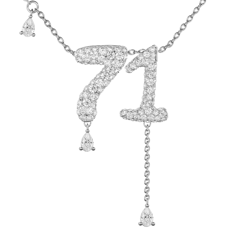 71 Pavé Diamond Numerology Necklace White Gold 20mm by Logan Hollowell Jewelry