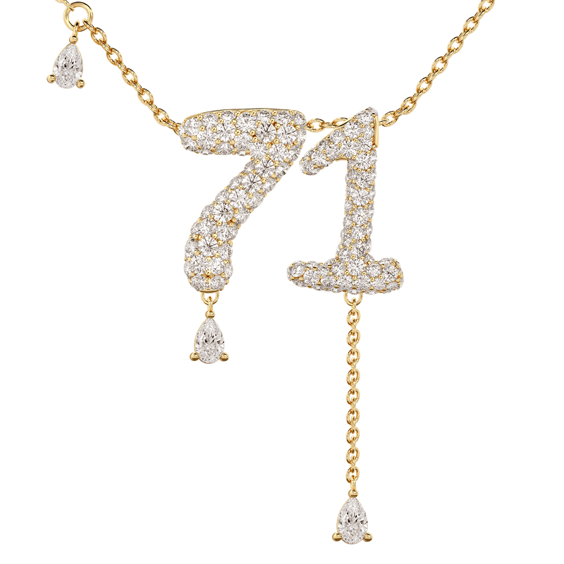 71 Pavé Diamond Numerology Necklace Yellow Gold 20mm by Logan Hollowell Jewelry