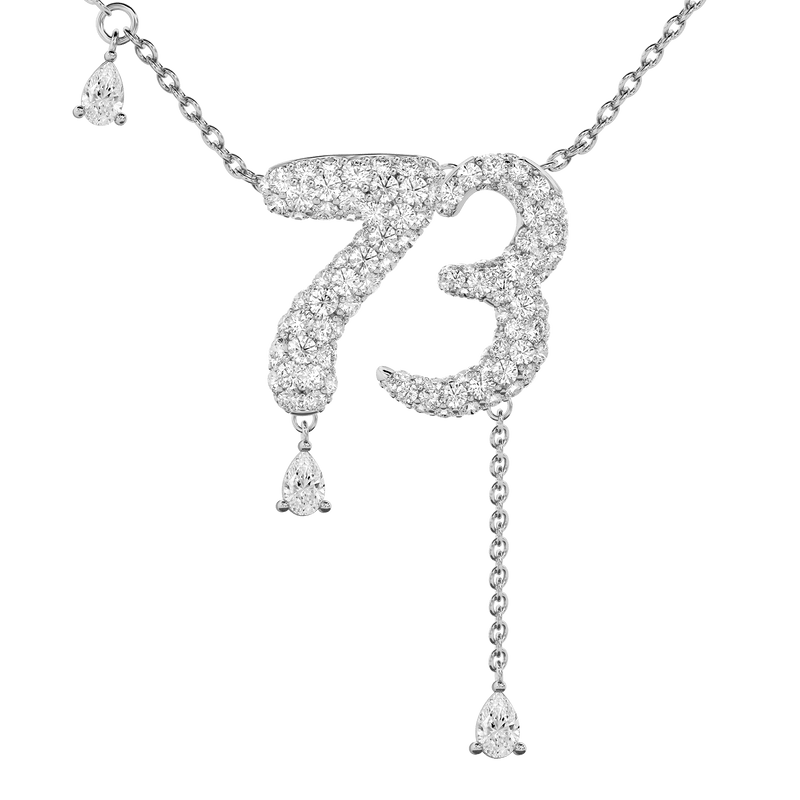 73 Pavé Diamond Numerology Necklace White Gold 20mm by Logan Hollowell Jewelry