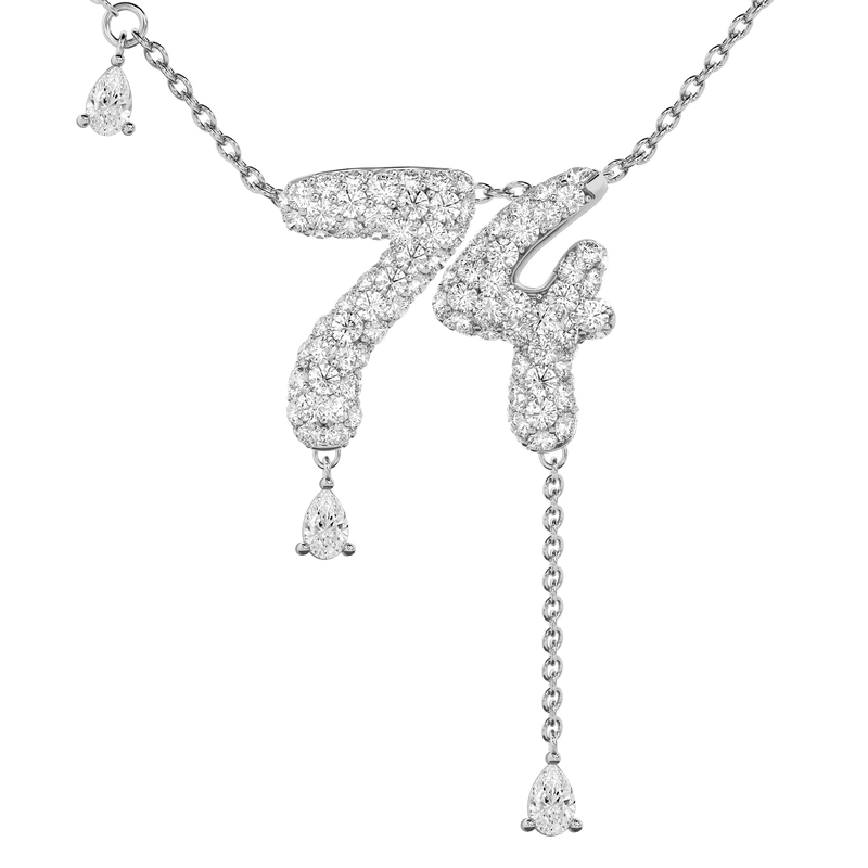 74 Pavé Diamond Numerology Necklace White Gold 20mm by Logan Hollowell Jewelry