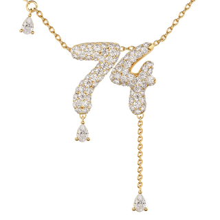 74 Pavé Diamond Numerology Necklace Yellow Gold 20mm by Logan Hollowell Jewelry