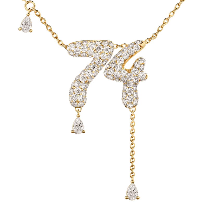 74 Pavé Diamond Numerology Necklace Yellow Gold 20mm by Logan Hollowell Jewelry