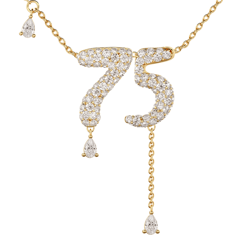 75 Pavé Diamond Numerology Necklace Yellow Gold 20mm by Logan Hollowell Jewelry