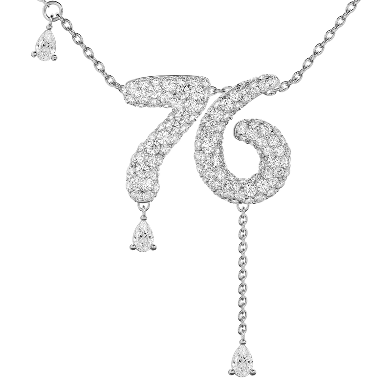 76 Pavé Diamond Numerology Necklace White Gold 20mm by Logan Hollowell Jewelry