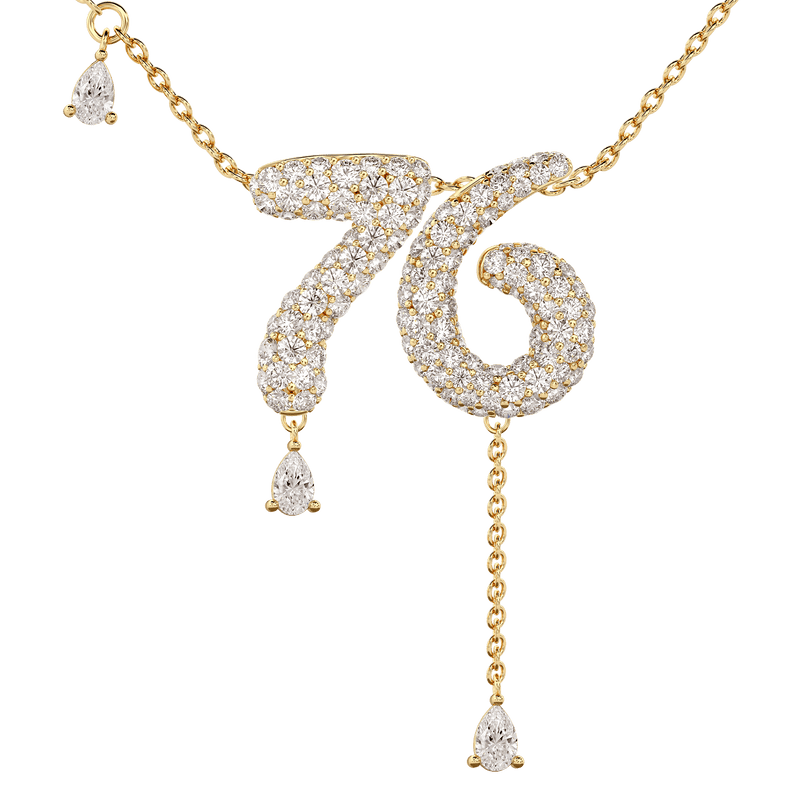 76 Pavé Diamond Numerology Necklace Yellow Gold 20mm by Logan Hollowell Jewelry