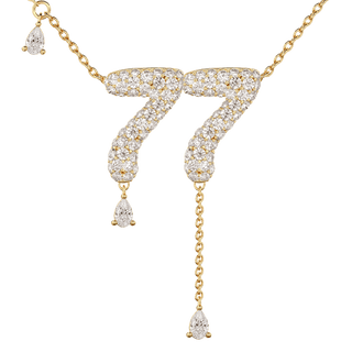 77 Pavé Diamond Numerology Necklace Yellow Gold 20mm by Logan Hollowell Jewelry