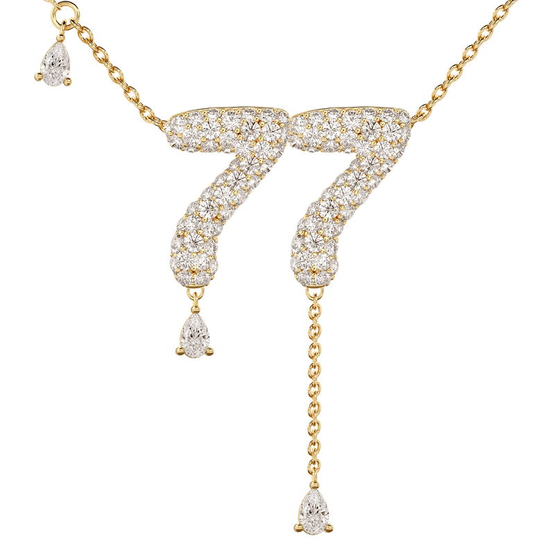 77 Pavé Diamond Numerology Necklace Yellow Gold 20mm by Logan Hollowell Jewelry
