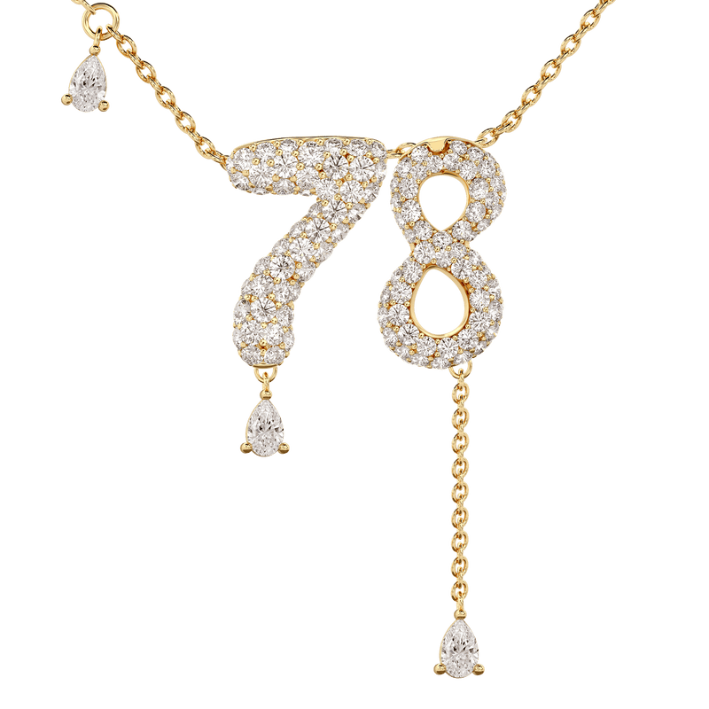 78 Pavé Diamond Numerology Necklace Yellow Gold 20mm by Logan Hollowell Jewelry