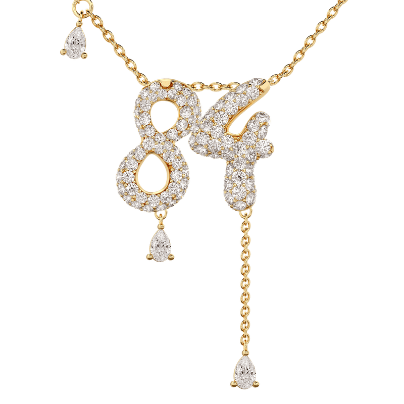 84 Pavé Diamond Numerology Necklace Yellow Gold 20mm by Logan Hollowell Jewelry