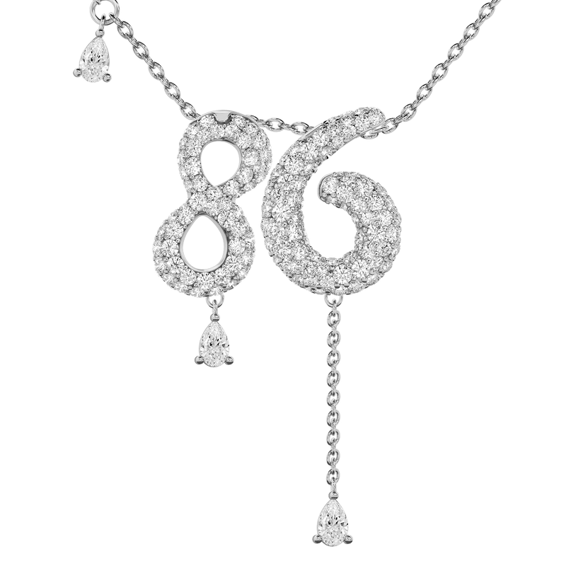 86 Pavé Diamond Numerology Necklace White Gold 20mm by Logan Hollowell Jewelry