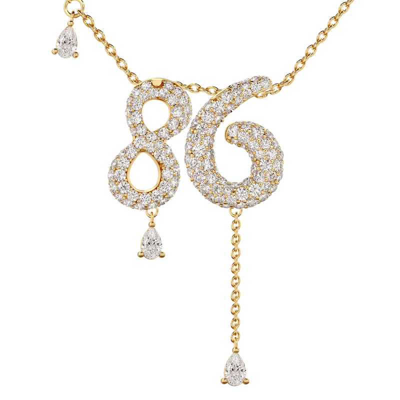86 Pavé Diamond Numerology Necklace Yellow Gold 20mm by Logan Hollowell Jewelry