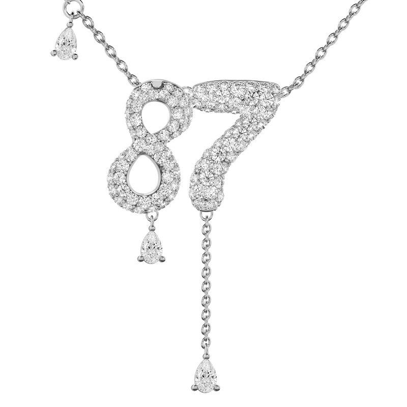 87 Pavé Diamond Numerology Necklace White Gold 20mm by Logan Hollowell Jewelry