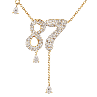 87 Pavé Diamond Numerology Necklace Yellow Gold 20mm by Logan Hollowell Jewelry