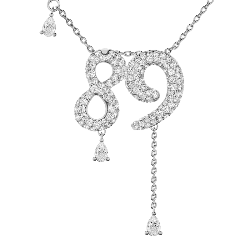 89 Pavé Diamond Numerology Necklace White Gold 20mm by Logan Hollowell Jewelry
