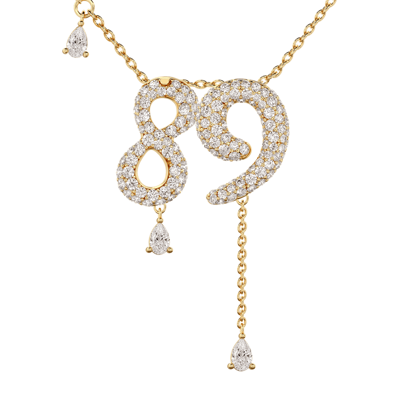 89 Pavé Diamond Numerology Necklace Yellow Gold 20mm by Logan Hollowell Jewelry