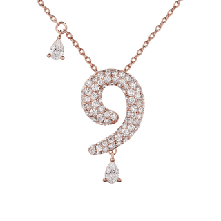 9 Pavé Diamond Numerology Necklace Rose Gold 20mm by Logan Hollowell Jewelry
