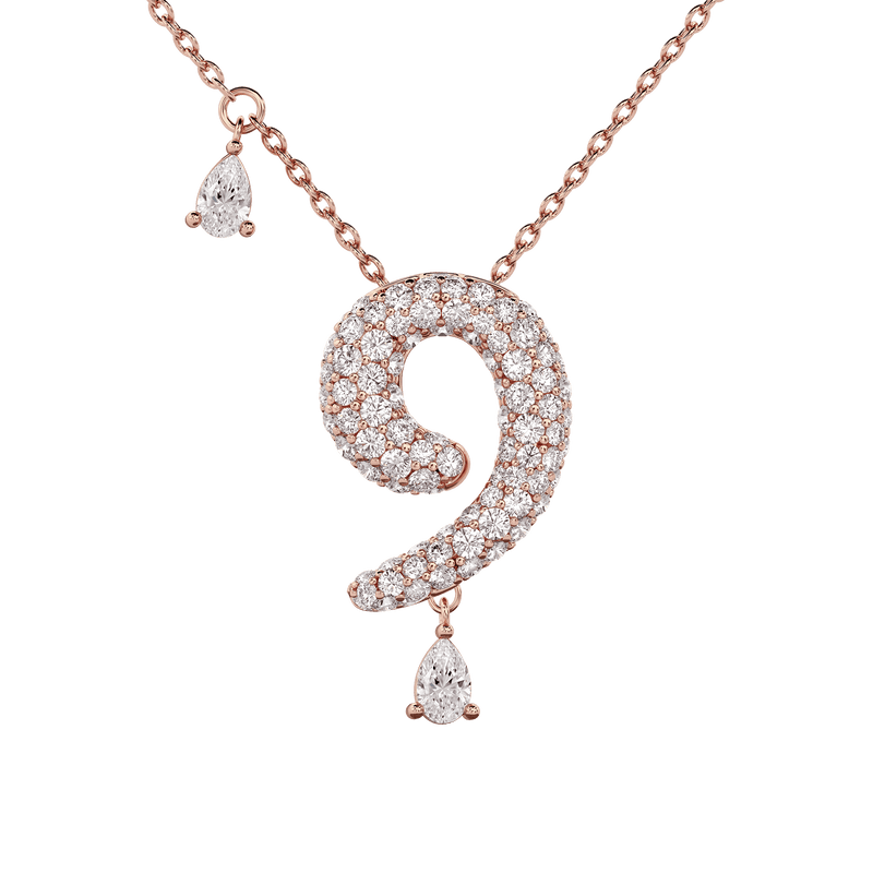 9 Pavé Diamond Numerology Necklace Rose Gold 20mm by Logan Hollowell Jewelry