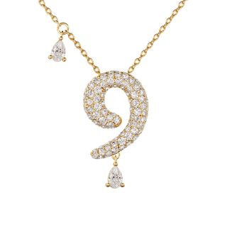 9 Pavé Diamond Numerology Necklace Yellow Gold 20mm by Logan Hollowell Jewelry