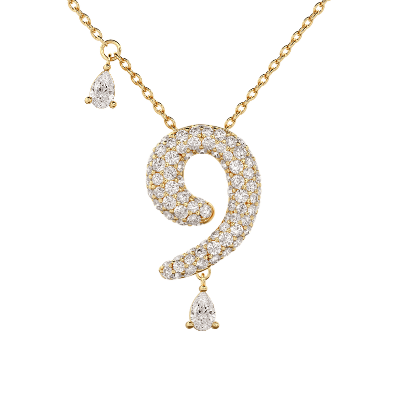 9 Pavé Diamond Numerology Necklace Yellow Gold 20mm by Logan Hollowell Jewelry