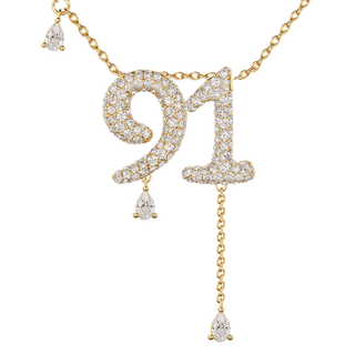 91 Pavé Diamond Numerology Necklace Yellow Gold 20mm by Logan Hollowell Jewelry