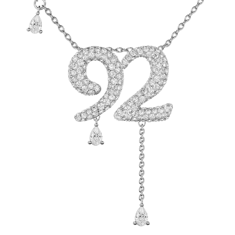 92 Pavé Diamond Numerology Necklace White Gold 20mm by Logan Hollowell Jewelry