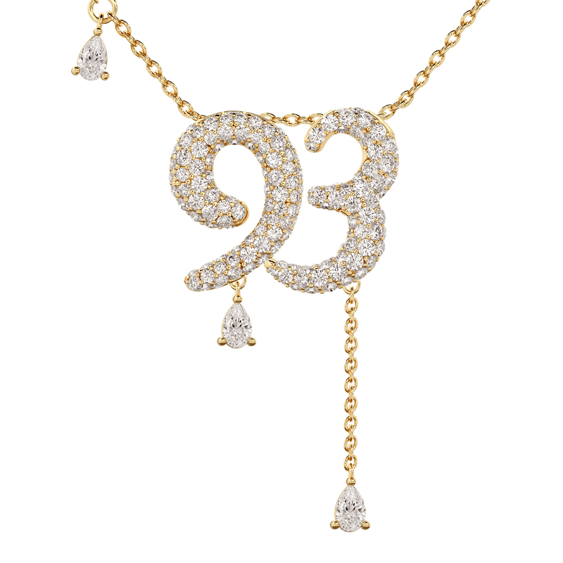 93 Pavé Diamond Numerology Necklace Yellow Gold 20mm by Logan Hollowell Jewelry