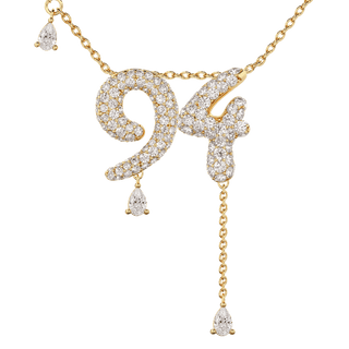 94 Pavé Diamond Numerology Necklace Yellow Gold 20mm by Logan Hollowell Jewelry