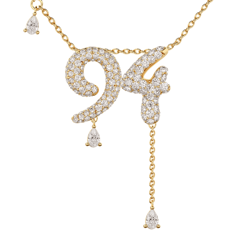 94 Pavé Diamond Numerology Necklace Yellow Gold 20mm by Logan Hollowell Jewelry
