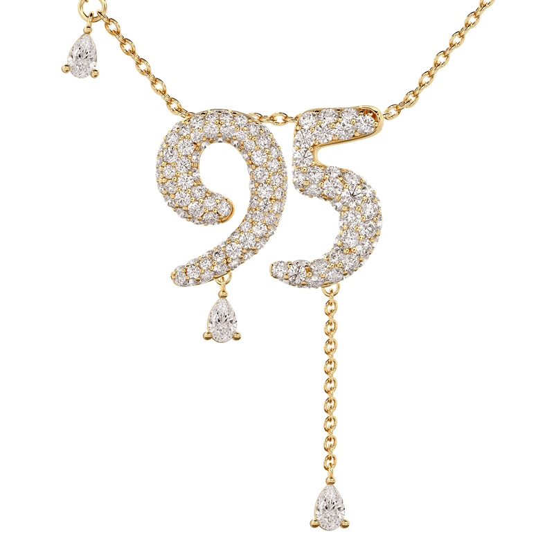 95 Pavé Diamond Numerology Necklace Yellow Gold 20mm by Logan Hollowell Jewelry
