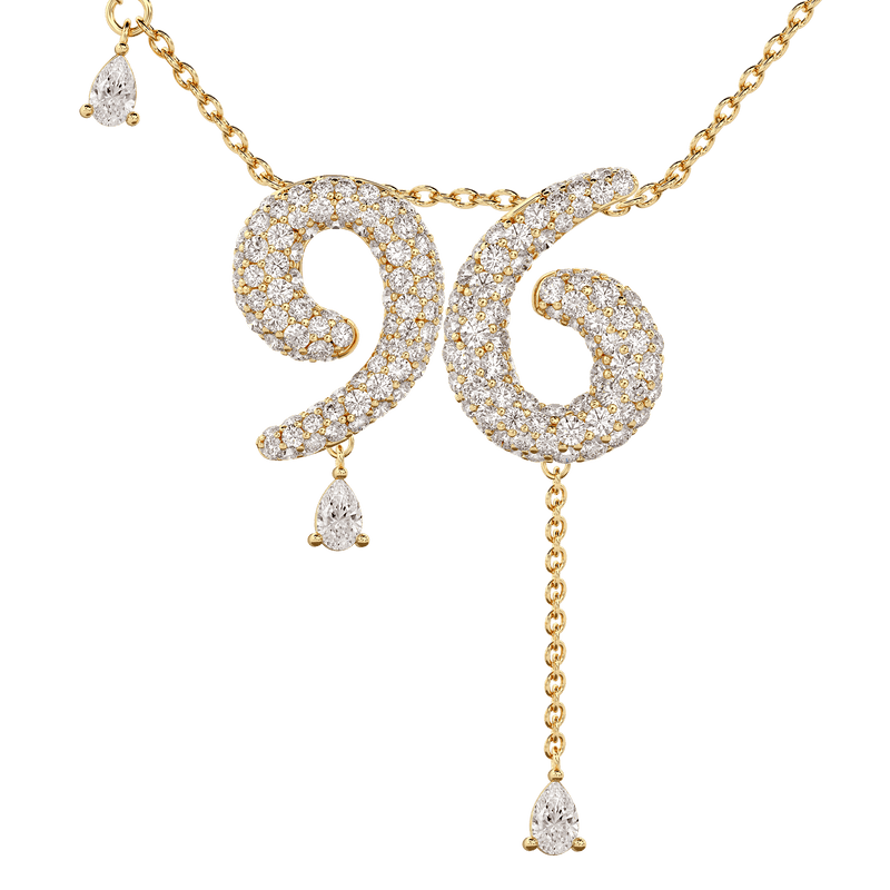 96 Pavé Diamond Numerology Necklace Yellow Gold 20mm by Logan Hollowell Jewelry
