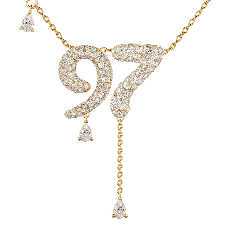 97 Pavé Diamond Numerology Necklace Yellow Gold 20mm by Logan Hollowell Jewelry
