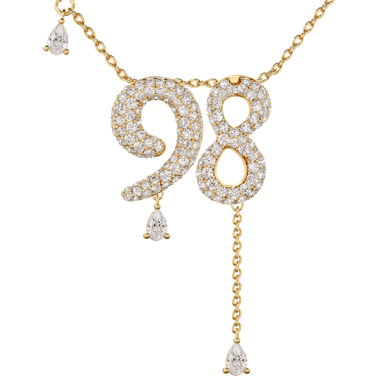 98 Pavé Diamond Numerology Necklace Yellow Gold 20mm by Logan Hollowell Jewelry