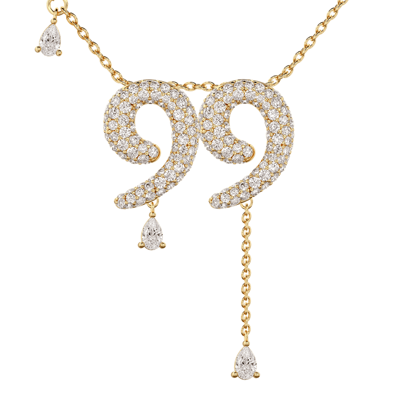 99 Pavé Diamond Numerology Necklace Yellow Gold 20mm by Logan Hollowell Jewelry