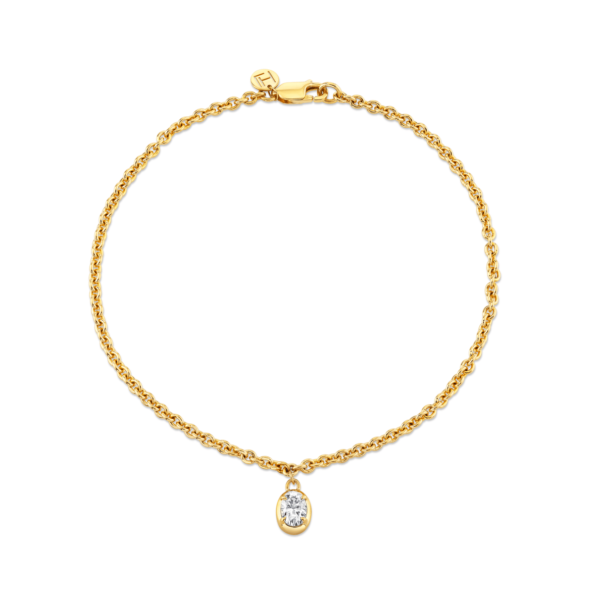 Oval Diamond Chain Anklet Yellow Gold by Logan Hollowell Jewelry