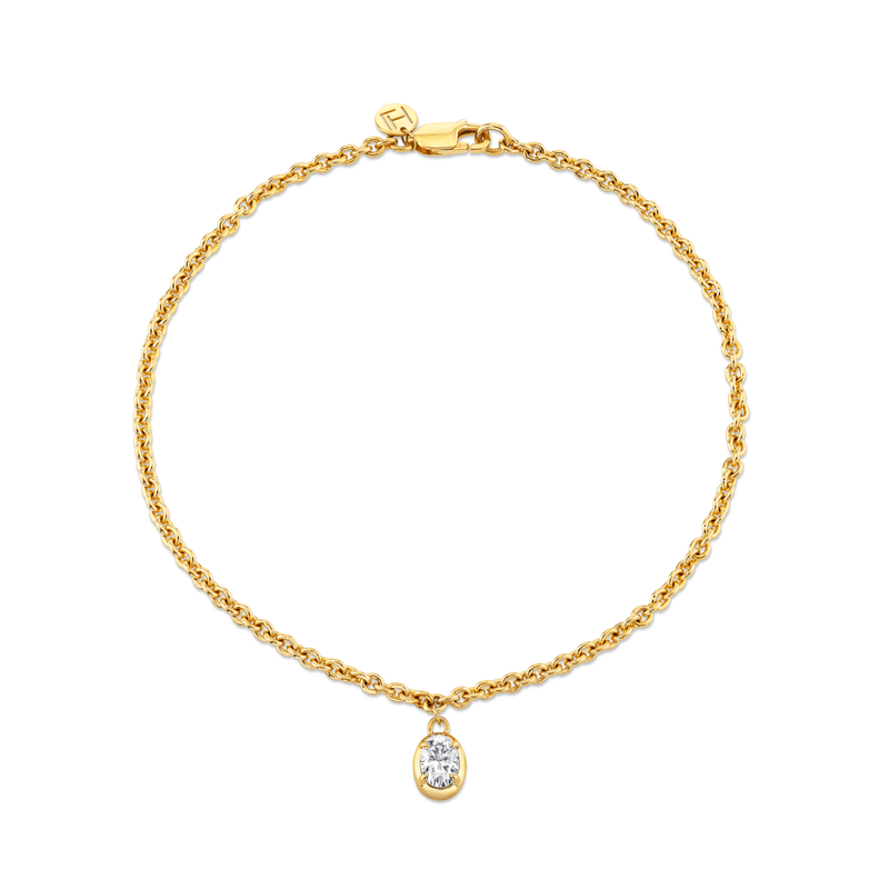 Oval Diamond Chain Anklet Yellow Gold by Logan Hollowell Jewelry