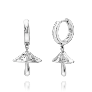 LH x Alice Baby Mushroom Orbit Hoops White Gold   by Logan Hollowell Jewelry