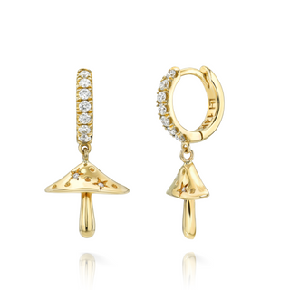 LH x Alice Baby Mushroom Diamond Pavé Orbit Hoops Yellow Gold   by Logan Hollowell Jewelry