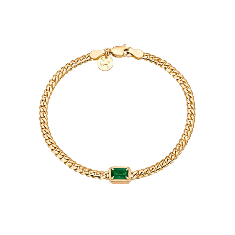 Emerald Cut Emerald Cuban Bracelet Rose Gold 6.5" by Logan Hollowell Jewelry