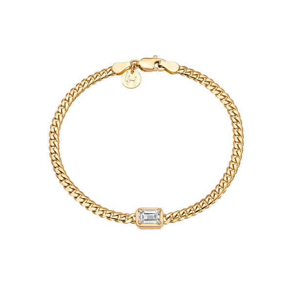 Emerald Cut Diamond Cuban Bracelet Rose Gold 6.5" by Logan Hollowell Jewelry