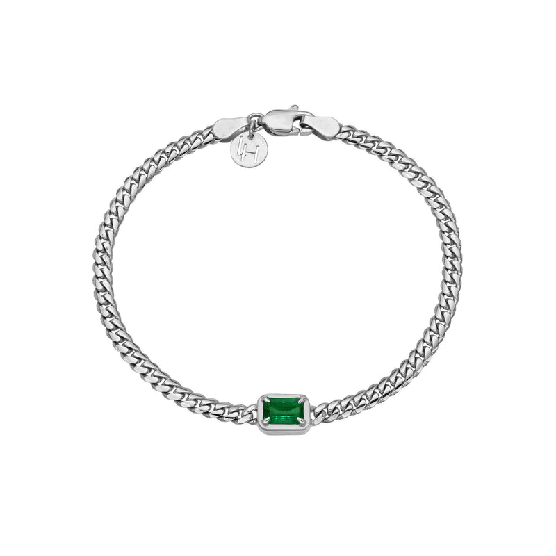 Emerald Cut Emerald Cuban Bracelet White Gold 6.5" by Logan Hollowell Jewelry