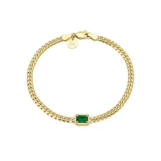 Emerald Cut Emerald Cuban Bracelet Yellow Gold 6.5" by Logan Hollowell Jewelry